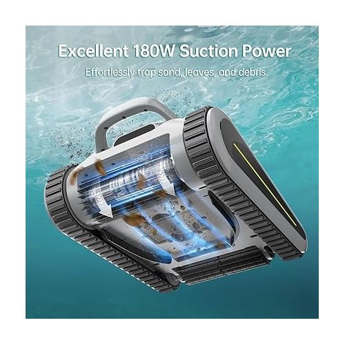  Seauto Robotic Pool Cleaner for 2000 sq ft Pools 180W Power Automatic Suction LED Indicator Self-Parking for Swimming Pools 120 Min Runtime, Grey