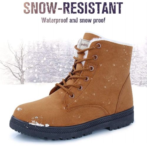  [아마존 핫딜] [아마존핫딜]CIOR Womens Snow Boots Winter Suede Cotton Warm Fur Lined Ankle Boots Outdoor Anti-Slip Waterproof Booties Lace Up Platform Shoes