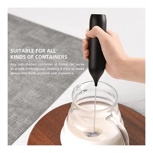  CIRCLE JOY Milk Frother Handheld Rechargeable Milk Foamer Electric Mini Drink Mixer with Stainless Steel Whisk for Coffee, Cappuccino, Lattes, Frappe, Matcha and Hot Chocolate, Black