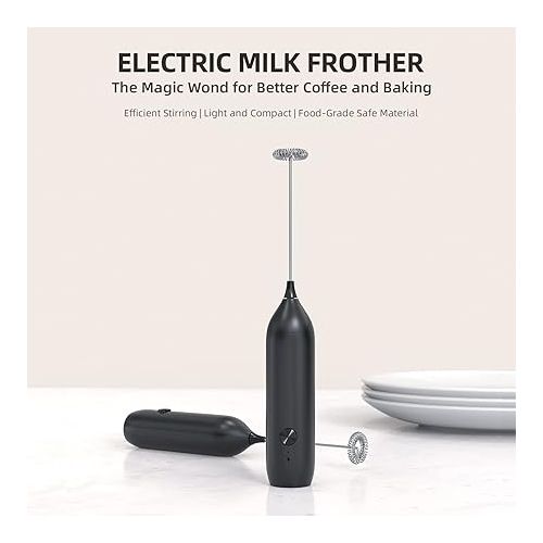  CIRCLE JOY Milk Frother Handheld Rechargeable Milk Foamer Electric Mini Drink Mixer with Stainless Steel Whisk for Coffee, Cappuccino, Lattes, Frappe, Matcha and Hot Chocolate, Black