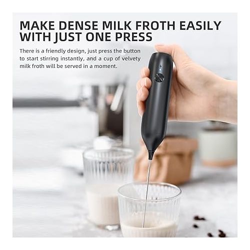  CIRCLE JOY Milk Frother Handheld Rechargeable Milk Foamer Electric Mini Drink Mixer with Stainless Steel Whisk for Coffee, Cappuccino, Lattes, Frappe, Matcha and Hot Chocolate, Black