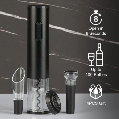  [아마존베스트]CIRCLE JOY Electric Wine Bottle Openers Set -- Automatic Corkscrew Opener Battery Powered Motorized Cordless Puller Combo with Foil Cutter Vacuum Stopper Wine Aerator Pourer , Blac