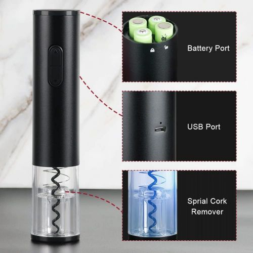  [아마존베스트]CIRCLE JOY Electric Wine Bottle Openers Set -- Automatic Corkscrew Opener Battery Powered Motorized Cordless Puller Combo with Foil Cutter Vacuum Stopper Wine Aerator Pourer , Blac