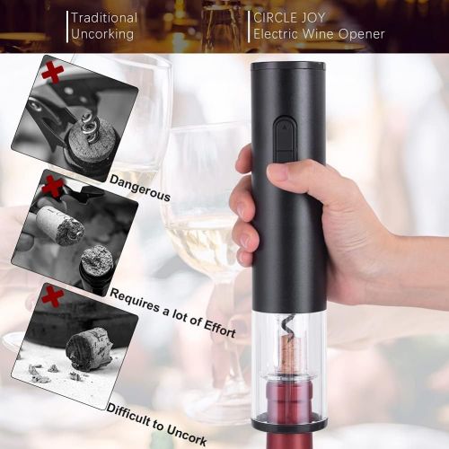  [아마존베스트]CIRCLE JOY Electric Wine Bottle Openers Set -- Automatic Corkscrew Opener Battery Powered Motorized Cordless Puller Combo with Foil Cutter Vacuum Stopper Wine Aerator Pourer , Blac