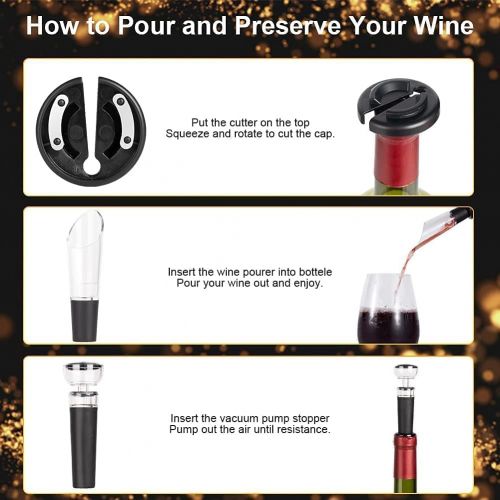  [아마존베스트]CIRCLE JOY Electric Wine Bottle Openers Set -- Battery Powered Operated Cordless Automatic Corkscrew Opener Puller Kit with Attached Foil Cutter Vacuum Stopper Wine Aerator Pourer,