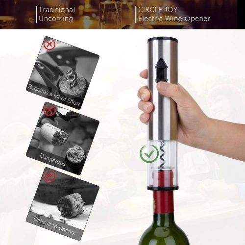  [아마존베스트]CIRCLE JOY Electric Wine Bottle Openers Set -- Battery Powered Operated Cordless Automatic Corkscrew Opener Puller Kit with Attached Foil Cutter Vacuum Stopper Wine Aerator Pourer,