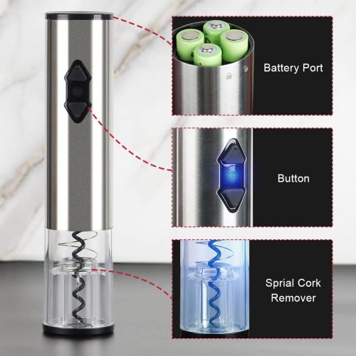  [아마존베스트]CIRCLE JOY Electric Wine Bottle Openers Set -- Battery Powered Operated Cordless Automatic Corkscrew Opener Puller Kit with Attached Foil Cutter Vacuum Stopper Wine Aerator Pourer,