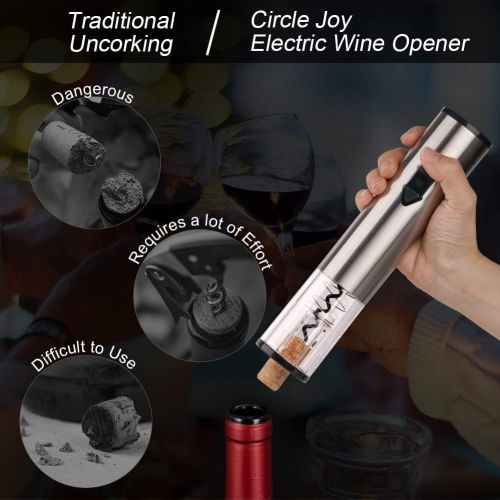  CIRCLE JOY Electric Wine Opener, Battery Wine Opener, Wine Bottle Opener, Electric Corkscrew, Wine Puller, Wine Screwpull, Uncorker, Cork Remover, Stainless Steel