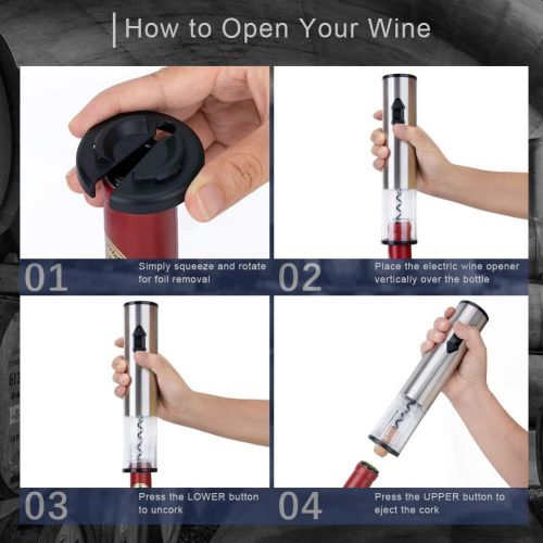  CIRCLE JOY Electric Wine Opener, Battery Wine Opener, Wine Bottle Opener, Electric Corkscrew, Wine Puller, Wine Screwpull, Uncorker, Cork Remover, Stainless Steel