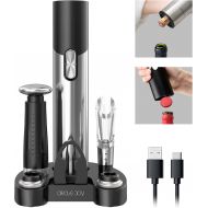 CIRCLE JOY Electric Wine Opener Set Automatic Wine Opener Kit for Wine and Beer Cordless Electric Wine Bottle Openers Gift Set with Foil Cutter, Aerator Pourer, Vacuum Pump and 2 W