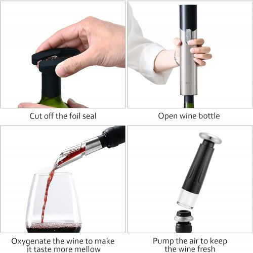  CIRCLE JOY Electric Wine Opener Set Automatic Wine Opener Kit for Wine and Beer Cordless Electric Wine Bottle Openers Gift Set with Foil Cutter, Aerator Pourer, Vacuum Pump and 2 W