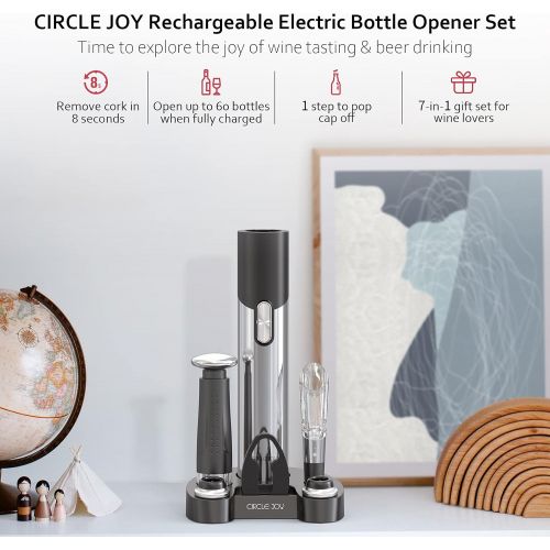  CIRCLE JOY Electric Wine Opener Set Automatic Wine Opener Kit for Wine and Beer Cordless Electric Wine Bottle Openers Gift Set with Foil Cutter, Aerator Pourer, Vacuum Pump and 2 W