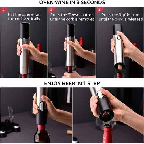  CIRCLE JOY Electric Wine Opener Set Automatic Wine Opener Kit for Wine and Beer Cordless Electric Wine Bottle Openers Gift Set with Foil Cutter, Aerator Pourer, Vacuum Pump and 2 W