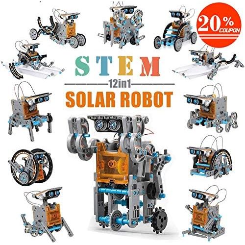  [아마존베스트]CIRO Solar Robot Creation Kit, 12-in-1 Solar Robot Kit for Kids, STEM Educational Science Toys with Working Solar Powered Motorized Engine and Gears