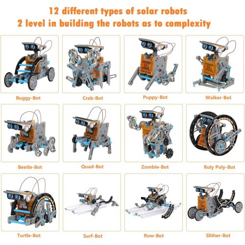  [아마존베스트]CIRO Solar Robot Creation Kit, 12-in-1 Solar Robot Kit for Kids, STEM Educational Science Toys with Working Solar Powered Motorized Engine and Gears