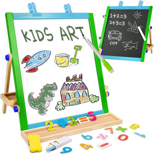  [아마존베스트]CIRO Tabletop Art Easel for Kids, Wooden Double-Sided Magnetic Dry Erase Board & Chalkboard, Toddler Gifts