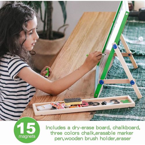 [아마존베스트]CIRO Tabletop Art Easel for Kids, Wooden Double-Sided Magnetic Dry Erase Board & Chalkboard, Toddler Gifts