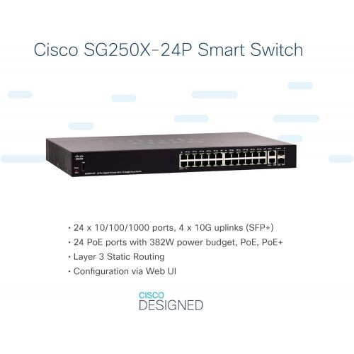  Cisco Systems SG250X24K9NA 24-Port with 4-Port 10-Gigabit Smart Switch