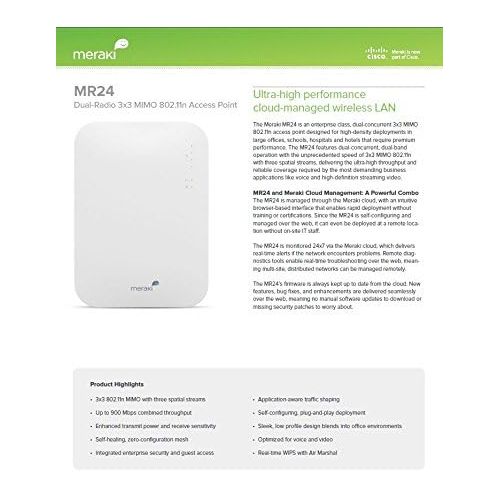  CISCO Meraki Cisco Networks Meraki MR24 Cloud Managed AP (Cloud Controller License Required)