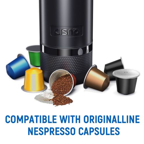  CISNO Elektrische tragbare Espressomaschine kocht Wasser 15 bar Druck Ein-Knopf-Bedienung Nespresso-kompatible Kapsel, Reise Outdoor-Kaffeemaschine, BPA-frei