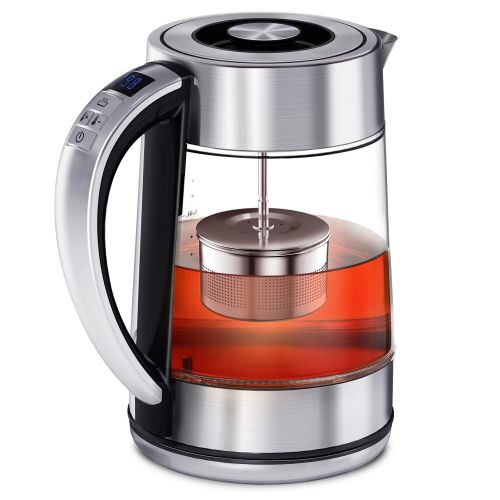  CISNO 2 in 1 Electric Tea Kettle With Infuser, Glass and Stainless Steel Body with Variable Temperature Control, Cordless, 1500W 1.7L (BPA-Free) Perfect for Loose Leaf Tea, Bloomin