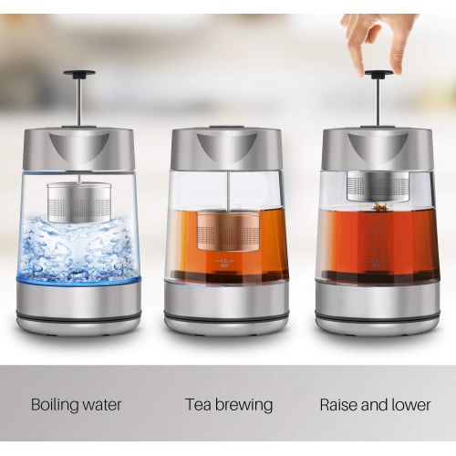  CISNO 2 in 1 Electric Tea Kettle With Infuser, Glass and Stainless Steel Body with Variable Temperature Control, Cordless, 1500W 1.7L (BPA-Free) Perfect for Loose Leaf Tea, Bloomin