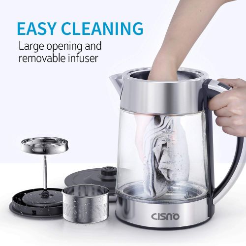  CISNO 2 in 1 Electric Tea Kettle With Infuser, Glass and Stainless Steel Body with Variable Temperature Control, Cordless, 1500W 1.7L (BPA-Free) Perfect for Loose Leaf Tea, Bloomin