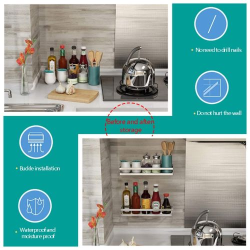  CJGrack Kitchen rack Stainless steel wall-mounted punch-free kitchen storage shelves snap-on, spice rack oil and salt sauce vinegar racks, multi-size optional (color : Silver, Size : 3012.