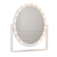 CJJC Oval Table LED Makeup Mirror with 2 Lights Europen Simple Women Dressing Desk Mirror Beauty Accessories Home Salon Use,White