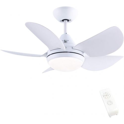  CJOY Ceiling Fan with Lights, 30 Small Modern Ceiling Fan with 5 Reversible Blades, Remote Controls, Adjustable Color Temperature, for Indoor/Outdoor, Matte White