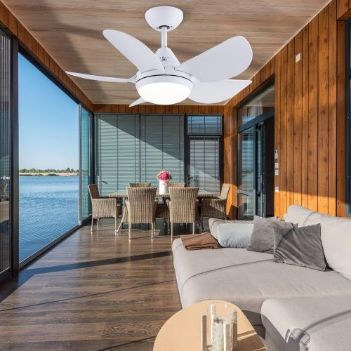  CJOY Ceiling Fan with Lights, 30 Small Modern Ceiling Fan with 5 Reversible Blades, Remote Controls, Adjustable Color Temperature, for Indoor/Outdoor, Matte White