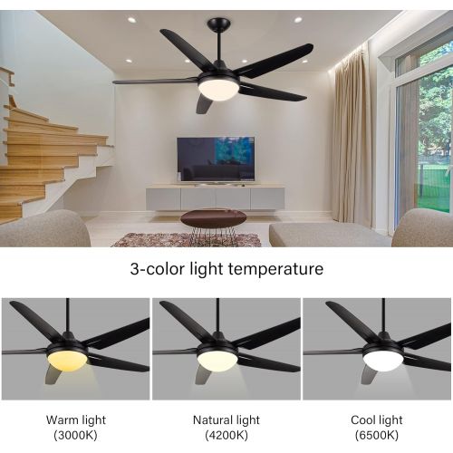  Ceiling Fan with Lights for Living Room, CJOY 53 Inch Modern Ceiling Fan with 5 Reversible Blades, 3000K, Remote Controls, Black