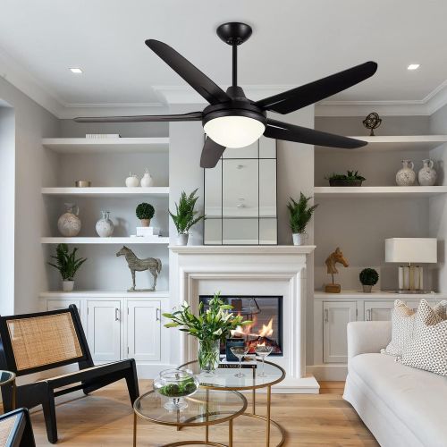  Ceiling Fan with Lights for Living Room, CJOY 53 Inch Modern Ceiling Fan with 5 Reversible Blades, 3000K, Remote Controls, Black