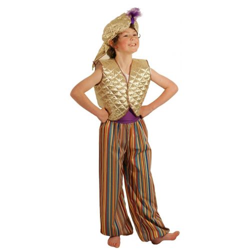 CL COSTUMES World Book Day-Character-Aladdin Genie of The LAMP (Gold and Striped) Childs Fancy Dress Costume - All Ages (Age 9-10)