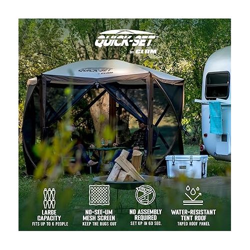  : Clam Venture 9 x 9 Foot Portable Outdoor Gazebo Canopy Camping Tent Shelter, with 3 Wind and Sun Panels and Carry Bag Accessory, Brown