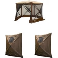 CLAM PortableCanopy Shelter, Brown w Quick Set Wind & Sun Panels (6 Pack)