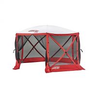 CLAM Quick-Set Escape Sport 11.5 x 11.5 Foot Portable Pop Up Outdoor Tailgating Screen Tent 6 Sided Canopy Shelter w/Stakes & Carry Bag, Red/White