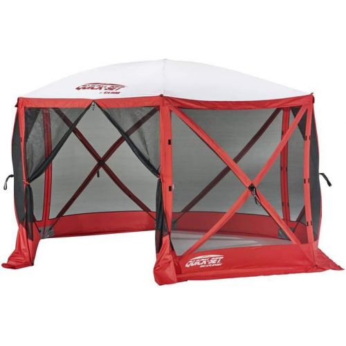  CLAM Quick-Set Escape Sport 11.5 x 11.5 Foot Portable Pop Up Outdoor Tailgating Screen Tent 6 Sided Canopy Shelter w/Stakes & Carry Bag, Red/White