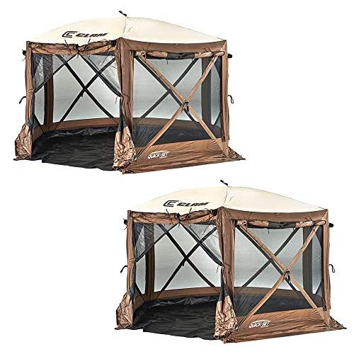  Clam Quick-Set Pavilion Camper 10 x 10 Ft 8 Person Outdoor Tent, Brown (2 Pack)