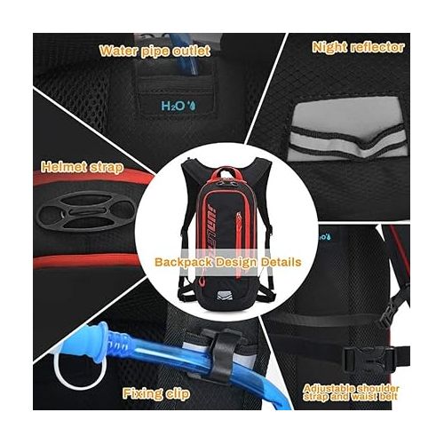  Clape Hydration Backpack with 2L Water Bladder, Small Mountain Bike Backpack Nylon Water Pack Lightweight Bicycle Daypack for Running, Hiking, Cycling, Camping