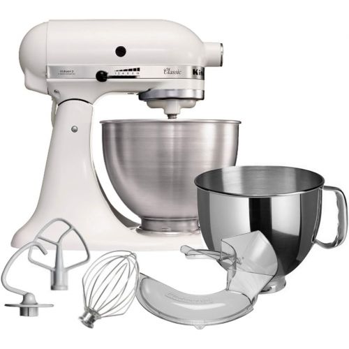  [아마존베스트]Kitchenaid Classic 5K45SSEWH with Splash Guard and Extra Bowl 4.8 L White