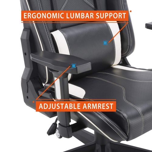  CLATINA Ergonomic Racing Office Chair Swivel Style with Adjustable PU Leather Back Support Lumbar Pillow Head and Arm Rest for Home Gaming