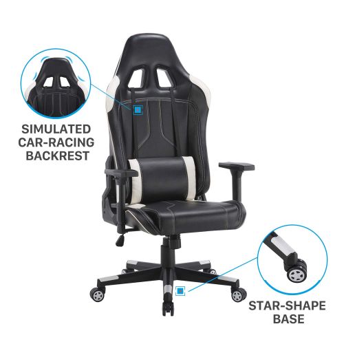  CLATINA Ergonomic Racing Office Chair Swivel Style with Adjustable PU Leather Back Support Lumbar Pillow Head and Arm Rest for Home Gaming