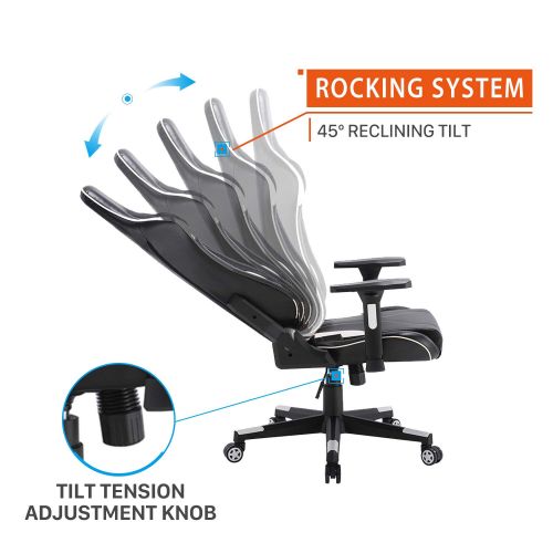  CLATINA Ergonomic Racing Office Chair Swivel Style with Adjustable PU Leather Back Support Lumbar Pillow Head and Arm Rest for Home Gaming