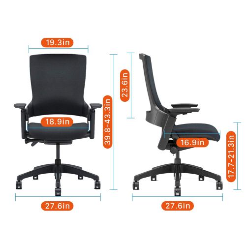  CLATINA Ergonomic High Swivel Executive Chair with Adjustable Height 3D Arm Rest Lumbar Support and Upholstered Back for Home Office (Black) New Version