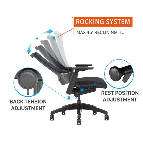  CLATINA Ergonomic High Swivel Executive Chair with Adjustable Height 3D Arm Rest Lumbar Support and Upholstered Back for Home Office (Black) New Version