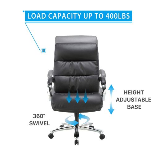  CLATINA Ergonomic Big & Tall Executive Office Chair with Bonded Leather 400lbs High Capacity Swivel Adjustable Height Thick Padding Headrest and Armrest for Home Office Black