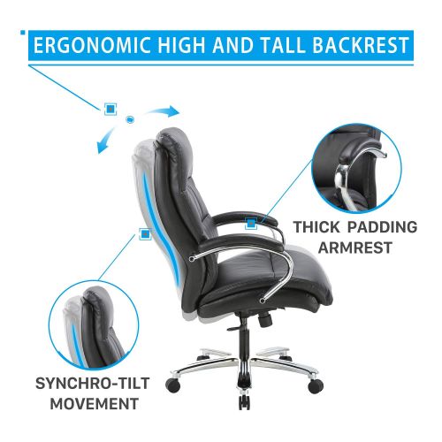  CLATINA Ergonomic Big & Tall Executive Office Chair with Bonded Leather 400lbs High Capacity Swivel Adjustable Height Thick Padding Headrest and Armrest for Home Office Black