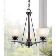 CLAXY Ecopower Industrial Glass Chandelier Retro Oil Rubbed Bronze Armed 3 Textured Etched Glass Foyer Chandelier
