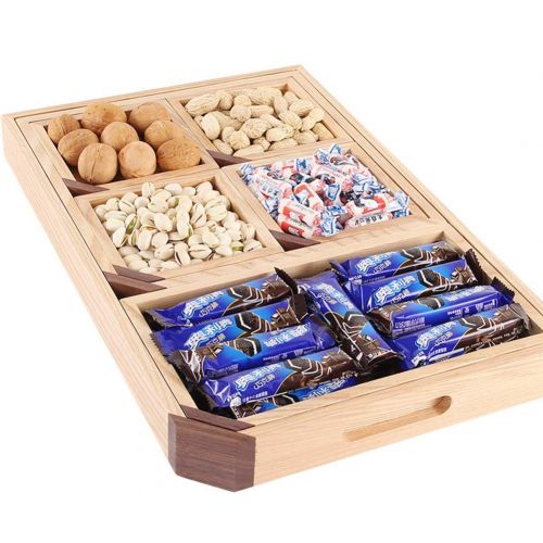  CLEAVE WAVES Creative Divided Fruit Plate Snacks Candy Dried Fruit Box Solid Wood Pallet Wooden Storage Box Set 7 Pieces